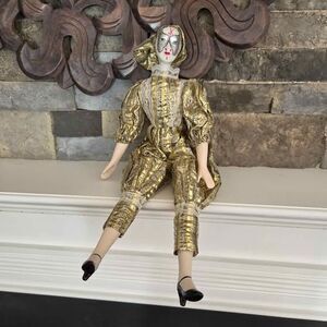 Vtg Porcelain Artmark Harlequin Pierrot Doll Clown Jester Creepy Haunted 17"
